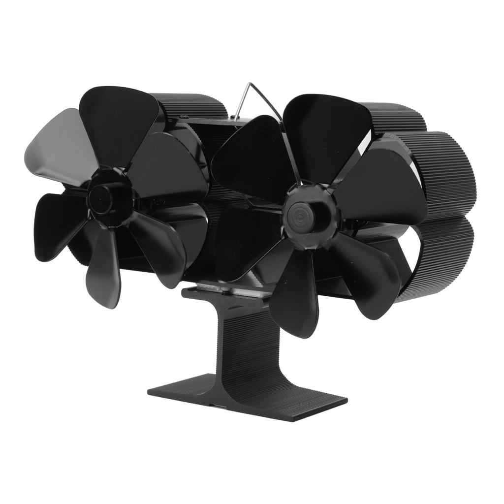 Double Heads Fireplace Fan 6 Blades Thermal Power Black Stove Fan High Temperature Proof