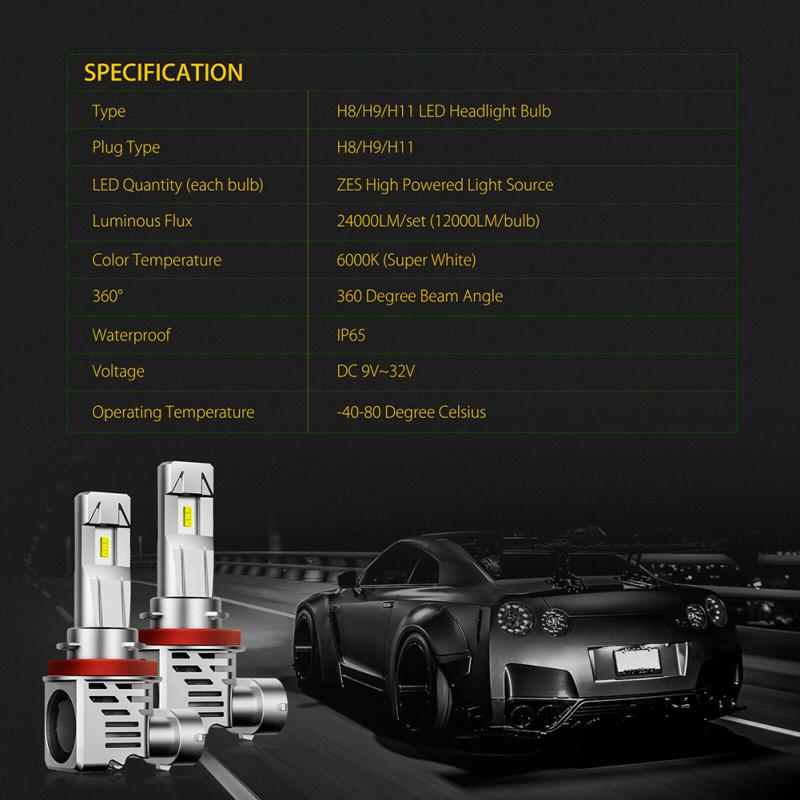 1 пара металлических H11 H8 H9 120 Вт Canbus светодиодные фары комплект ламп дальнего ближнего света ультра-белые 6500k