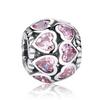 WOSTU 100% 925 Silver Pink Zircon Crystal Beads Hollow-carved Charm for Making Jewelry Fit Bracelet Pendant