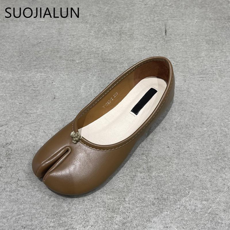 Fashion SUOJIALUN 2025 Autumn Women Flats Ballerina Shoes Fashion Split Toe Flat Ballet Female Casual Slip On Loafer Bot knot Flats Muje