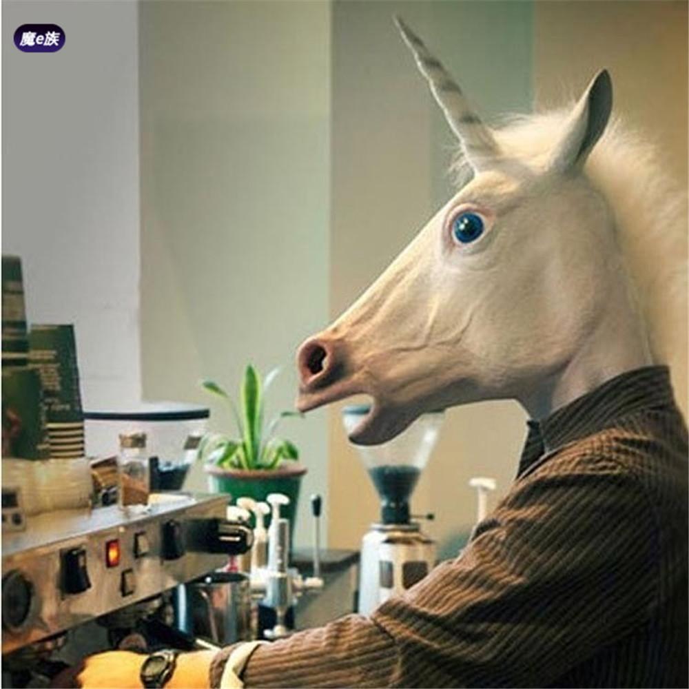 Новинка, латексные маски с головой единорога, забавный костюм для Хэллоуина, аксессуары для вечеринок