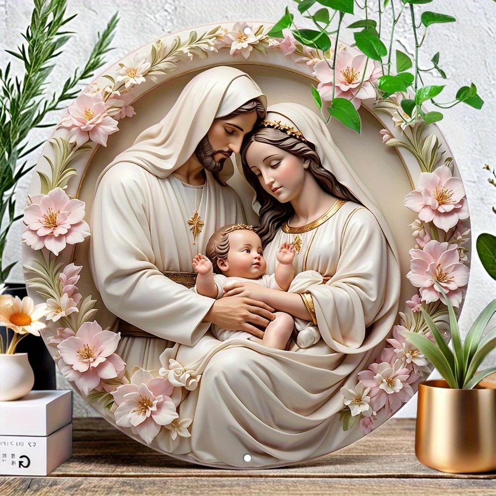 Wooden 1PC 2D Joseph and Mary Circular Wall Decoration, Bright UV Printing Colors, Easy To Hang, Perfect Choice for Door, Wall, Home, Room, Farmhouse