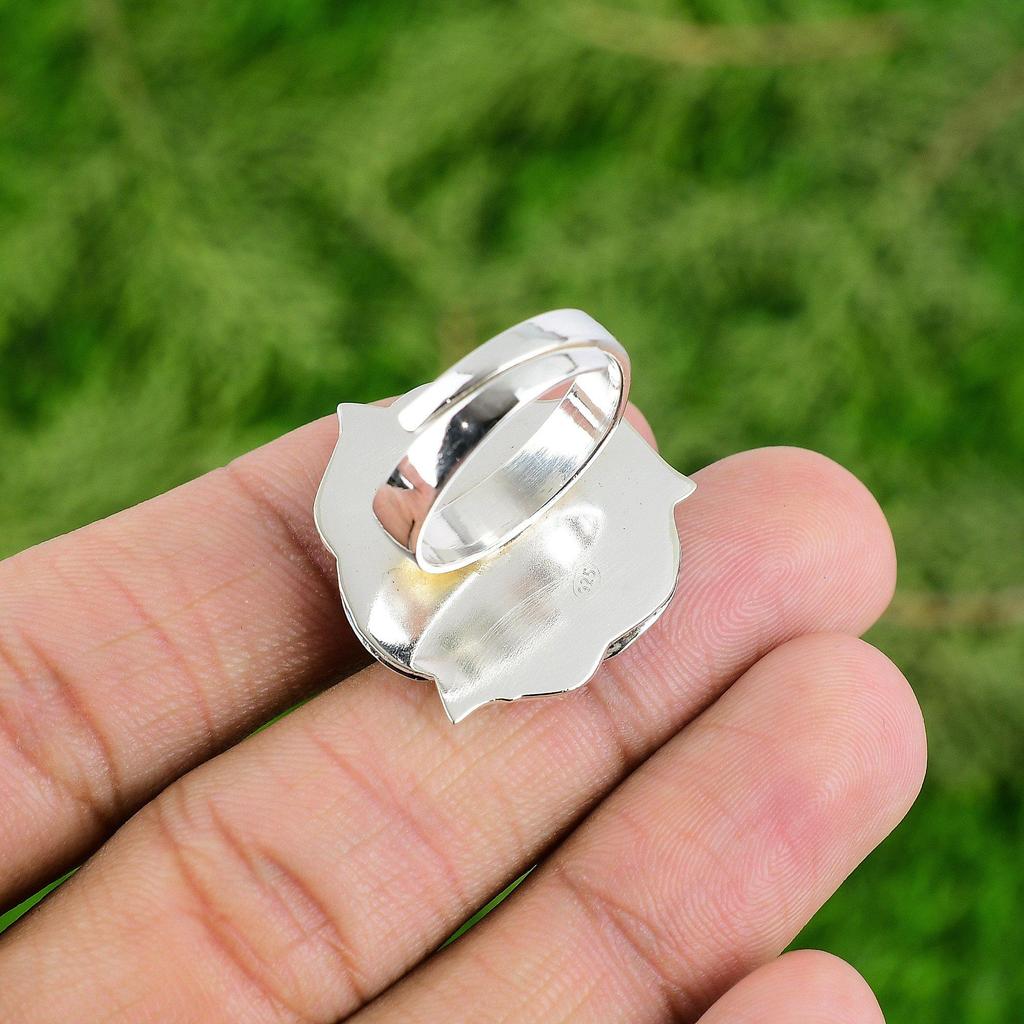 Gift For Her 925 Silver Natural Black Onyx Promise Flower Adjustable Ring