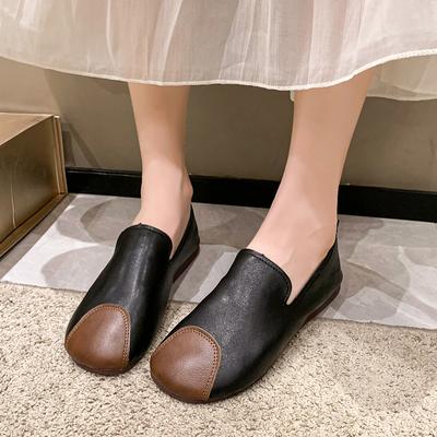 Мода 2024 Осень Новые женские модные туфли с круглым носком, универсальные однотонные мокасины без застежек