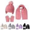 3Pcs/Set Kids Hat Scarf Glove Set Plush Ball Decor Twist Texture Knitting Hat Long Scarf Winter Gloves Set Winter Accessories