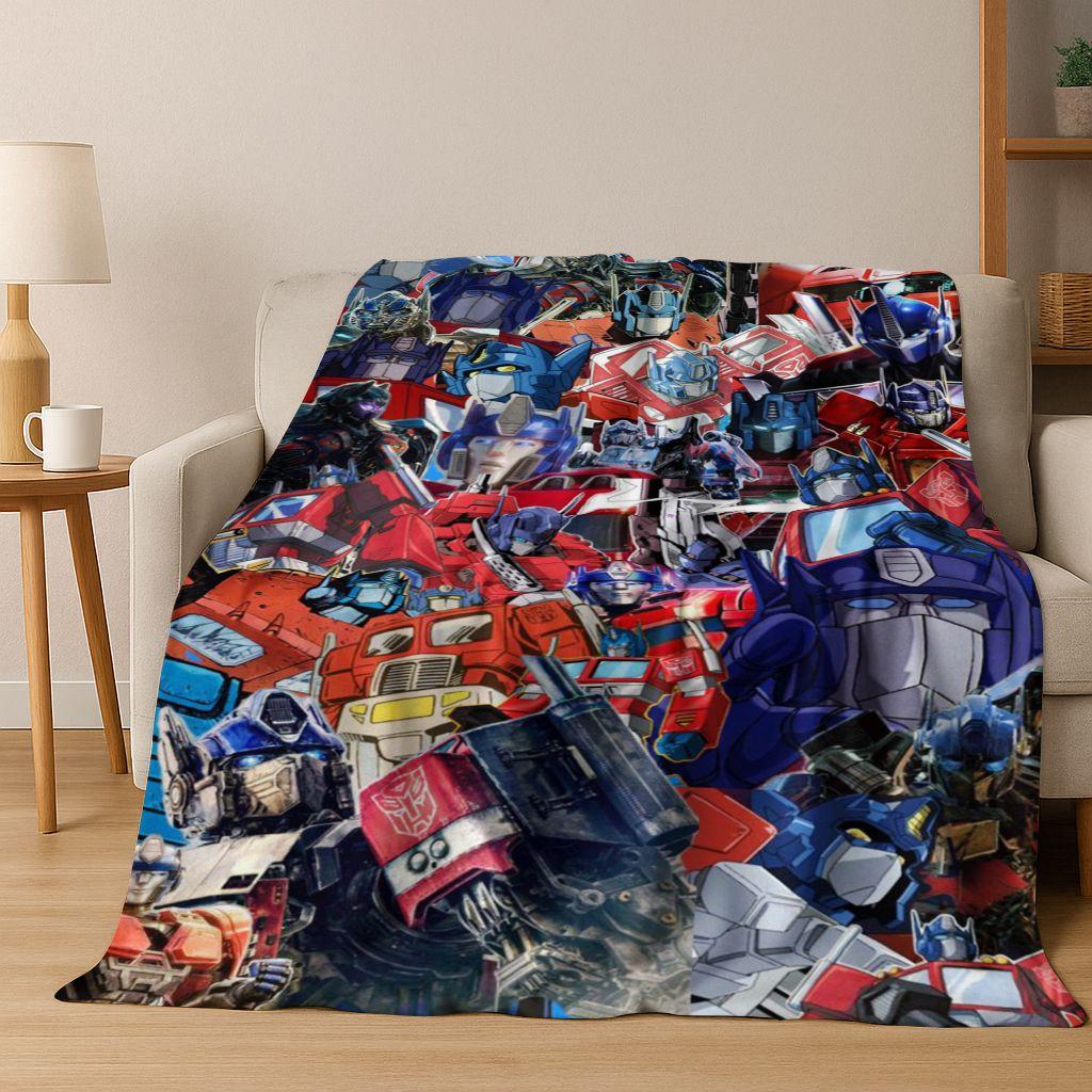 Cartoon T-Transformers Autobots Optimus Prime Flannel Blanket,Warm and Cozy Soft Throw Blanket for Home Bedroom Bed Sofa Cover