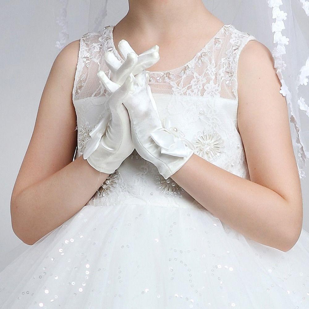 Dance Performance Stage Gloves Full Finger Mittens Wedding Flower Girl's Gloves Princess Gloves