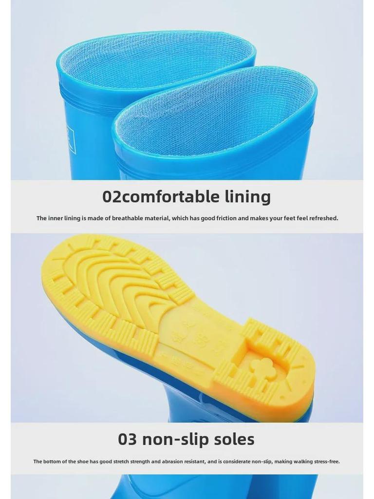 Adult Velvet-Lined Non-Slip Waterproof High-Top Kitchen Rain Boots - PVC Ladies' Work Shoes