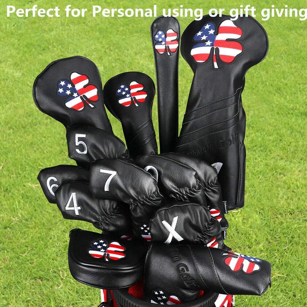 CRAFTSMAN GOLF 11pcs /Set USA US Flag Clover Leather Left Right Black White Green Dark Blue Iron Covers Headcover Also Available for Custom Version