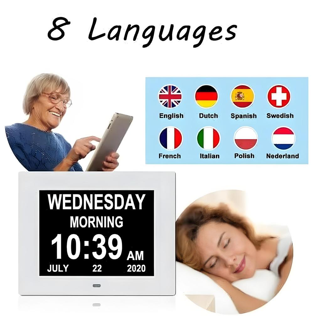Цифровые часы с 7-дюймовым большим дисплеем | Автоматическое затемнение и очень крупные цифры | Дата День Температура для прикроватной тумбочки/стола
