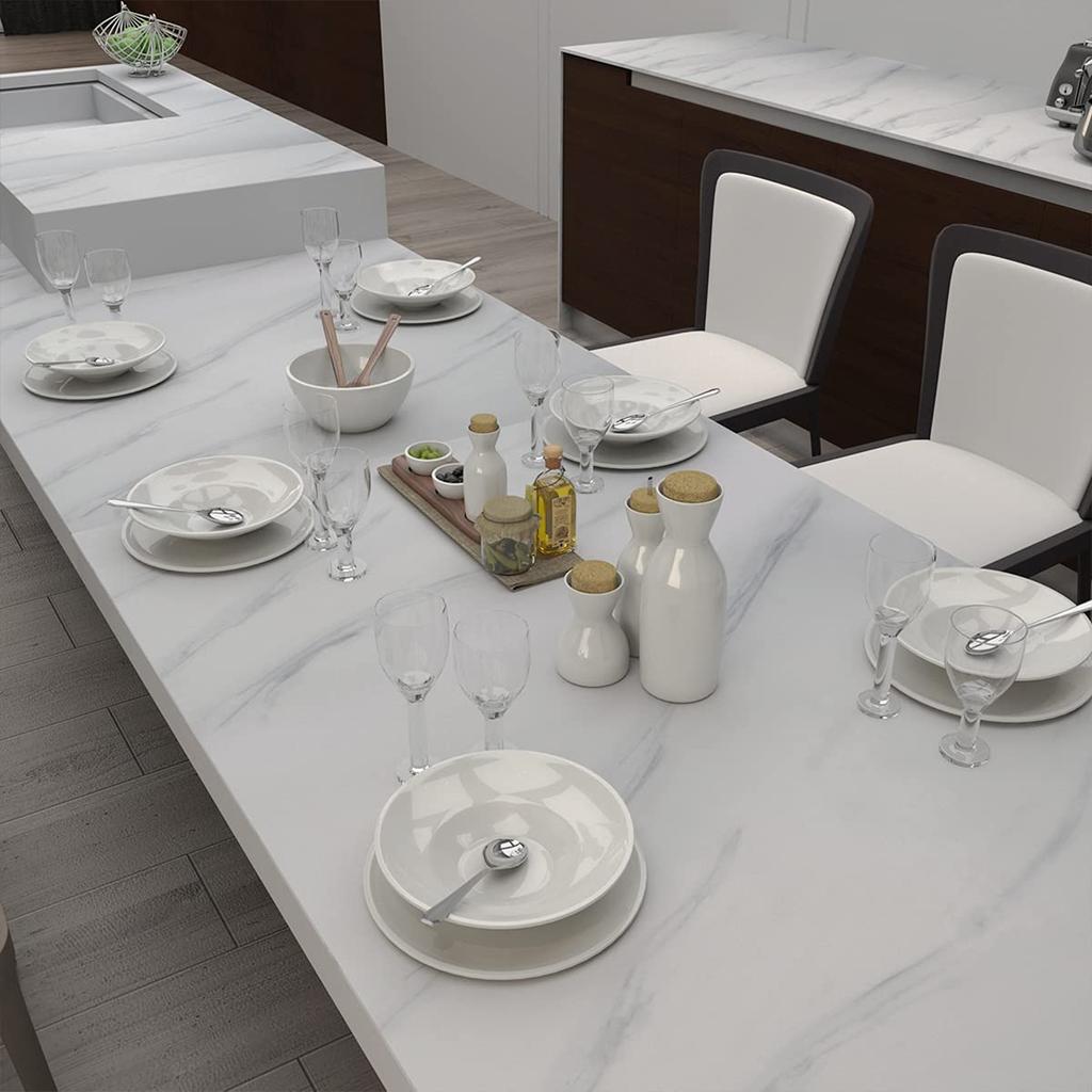 TOTIO 122CMx9M Wide Remake Sheet Marble Sheet White Cutting Sheet Marble Sticker White Marble Wallpaper Sticker Stylish Glossy Thick Heat Resistant