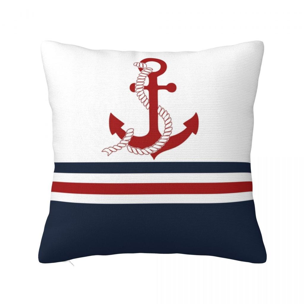 Nautical Red Navy Anchor Square Pillow Cases Cushion Covers Awesome Zippered Decorative Pillowcase for Sofa 45*45cm