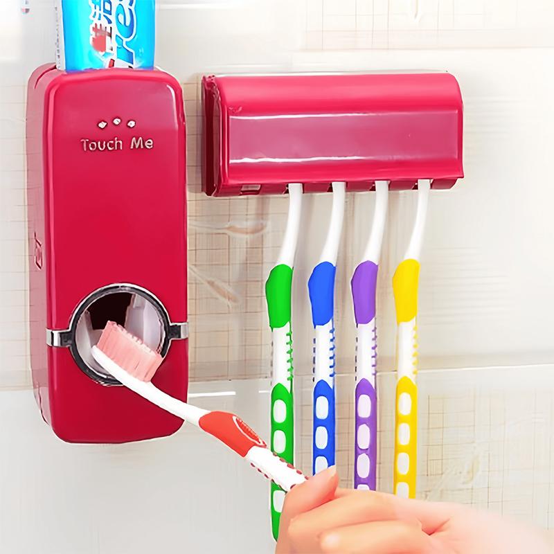 Набор для ванной комнаты: автоматический дозатор зубной пасты с держателем зубной щетки