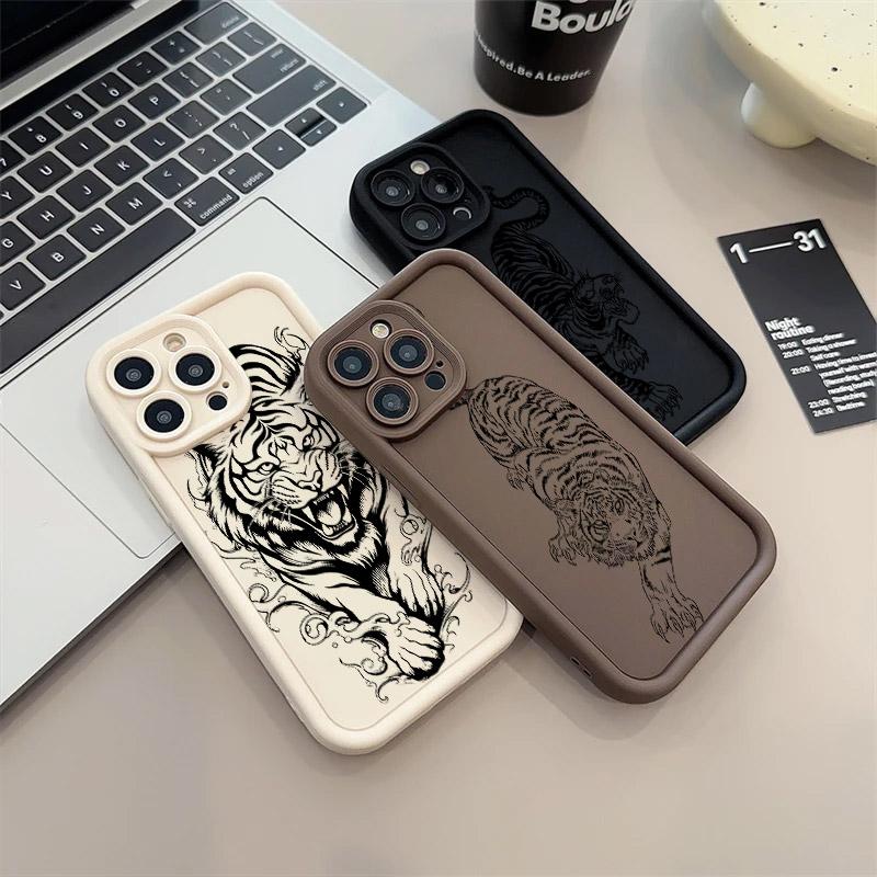 Мягкий силиконовый чехол с черным рисунком тигра 17PM Для iPhone 17 11 15 16 13 Pro Max 14 Plus 12 16Pro 16E 17AIR Ударопрочный чехол для телефона