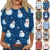 Women's Fashion Casual Seven Sleeve Christmas Printed Round Neck Top