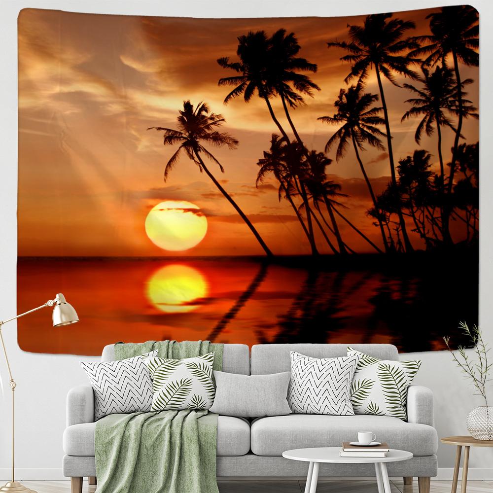 Гобелен с закатом и кокосовым лесом, настенный гобелен с тропическим пейзажем, искусство хиппи, богемный домашний декор для спальни