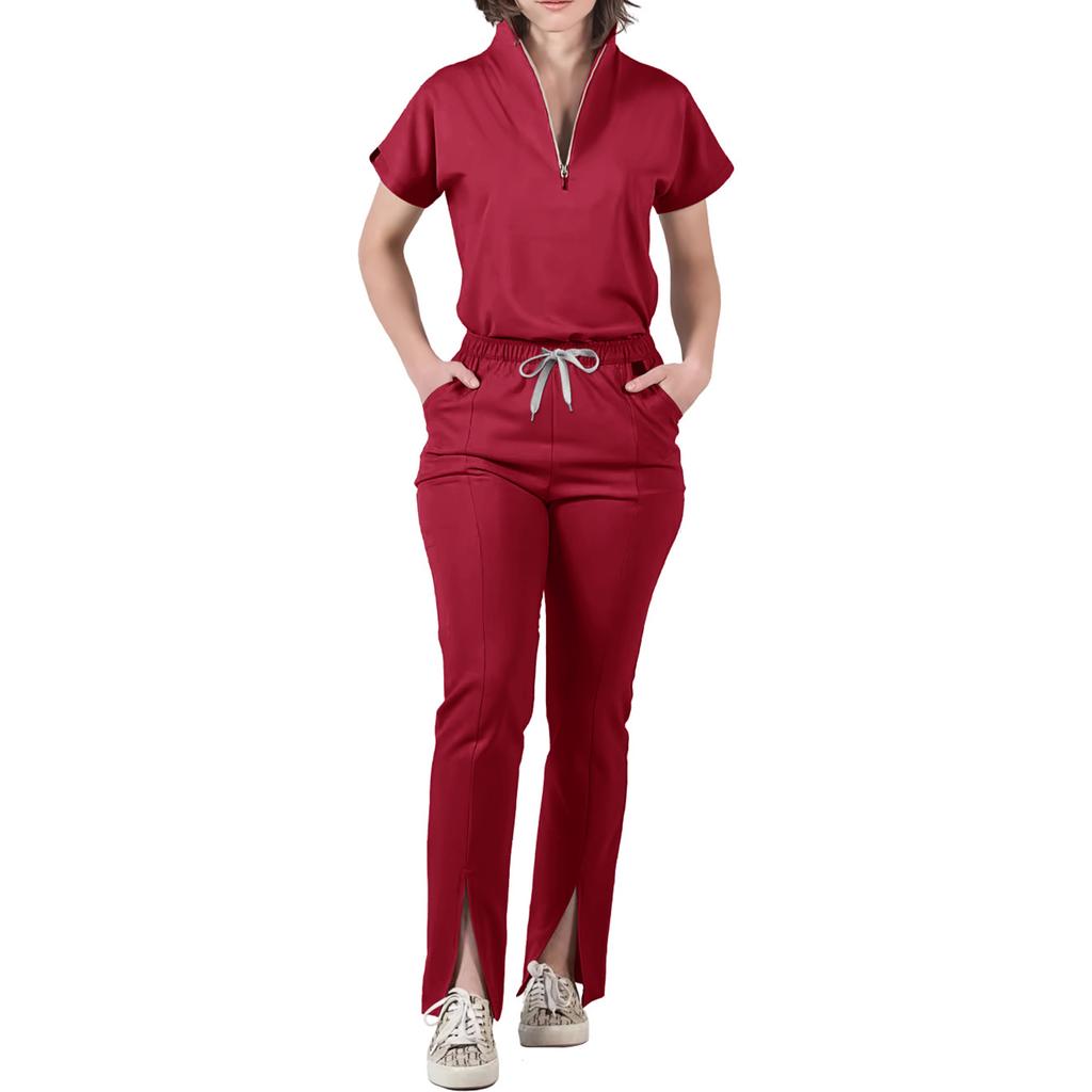 Women's Loose And Comfortable V-neck Short Sleeved Workwear With Multiple Pockets Suit Set