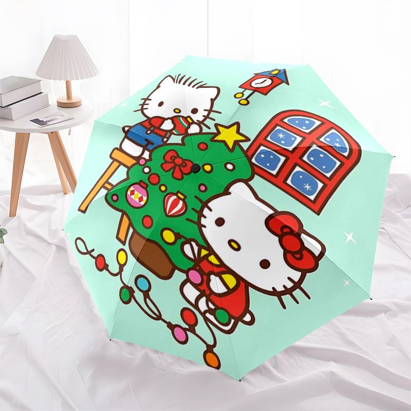 1pc Hello Kitty Christmas Tree Decoration with Automatic Opening/Closing Umbrella, Portable Three-Fold Design, 8-Bone Iron Frame Outdoor Umbrella, Fes