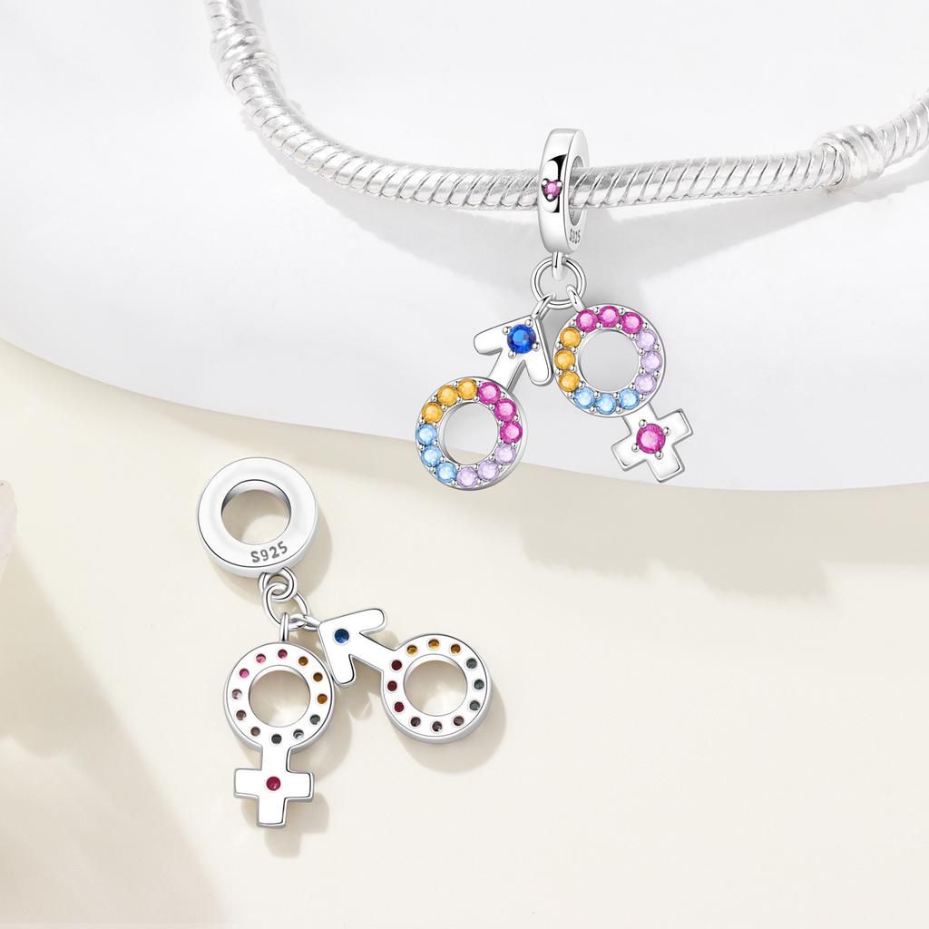 Copper Couple Gesture Heart Lock Key Combination Charms Beads Pendant For Original Bracelet Woman Girl Jewelry