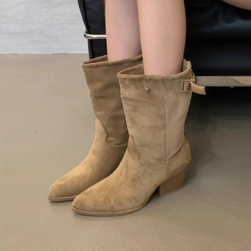 Замшевые женские ботинки челси с острым носком, модная женская обувь, тренд, новый бренд, гладиатор, зимние мотоциклетные ботинки для женщин