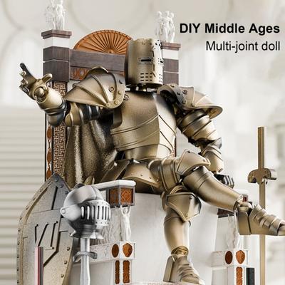 Средневековый рыцарь Фигурка с аксессуарами Подвижные суставы Модель рыцаря Игрушка Шарнирный робот Манекен Фигурка Украшение для дома и офиса Орнамент