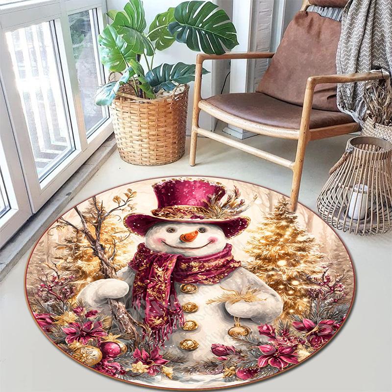 Cute Christmas Day Gift Bell Santa Claus Snowman Christmas Tree round rug Home Soft Decorative Anti slip Chair Mat Carpet Outdoor Floor Mat Carpet 106