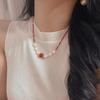 Vintage New Year's Red Pigeon Blood Red Natural Chalcedony Agate Baroque Pearl Necklace Collarbone Chain