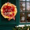 Christmas Snowman Wreath for Front Door Light Up Red/Blue Mesh Ribbon Candy Cane Wreath with Snowman Doll for Winter Home Wall Decor