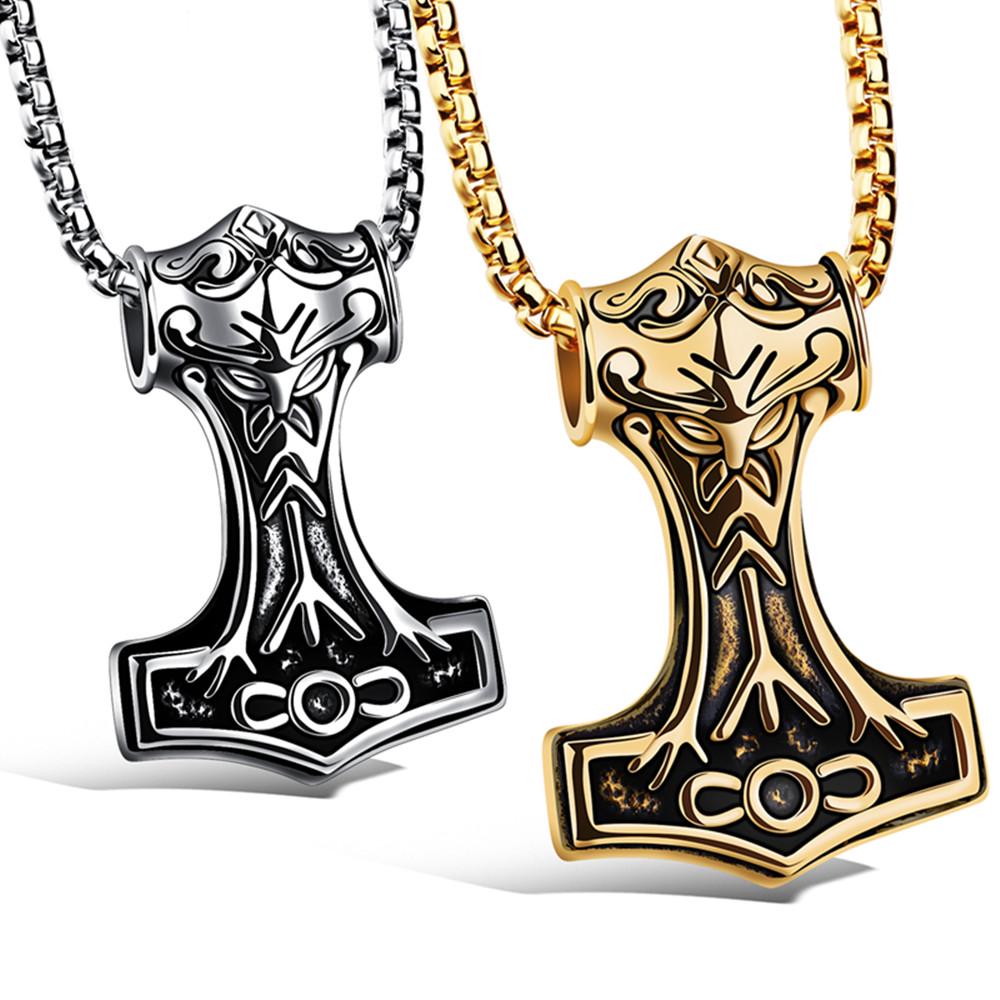 Мужское ожерелье с подвеской «Молот Тора» из скандинавской мифологии из серебра и золота