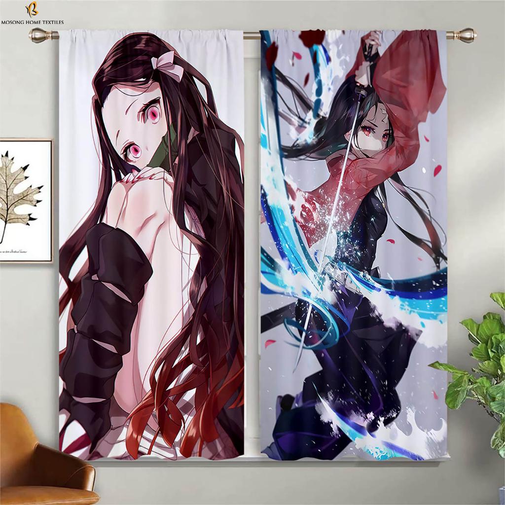 Japanese Anime Cartoon Printed Curtains Suitable For Children's Room, Living Room, Study Room Blackout Curtains 2 Pieces