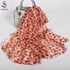 Beige Pink Women Long 100% Mulberry Silk Scarf Printed Fashion Leave Pattern Brand Spring Ladies Scarves Shawls  170*105