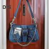 Сумка-хобо в стиле гранж, джинсовая сумка через плечо, сумка через плечо, винтажная сумка через плечо, повседневная сумка для женщин и девушек, для повседневных выходов на улицу