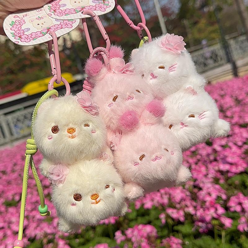 Sakura Season Cat Bear Rabbit Animal Plush Keychain With Hanging Strap For Bag Decor