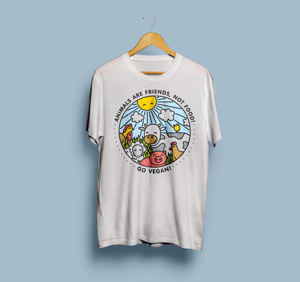 ANIMALS ARE FRIENDS, NOT FOOD! GO VEGAN! Unisex T-Shirt S-4XL