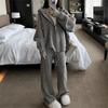 Lazy Style A Complete Set of Knitted Zipper Hooded Cardigan Suit Women's Autumn and Winter Casual Wide-leg Pants Two-piece Suit