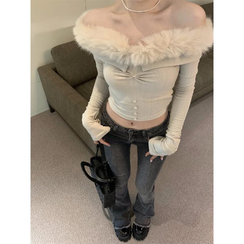 Winter for Women Korean Style Retro Plush Patchwork Warm Soft Cashmere Sweater Long-sleeved Slim Knit Pullover Tops