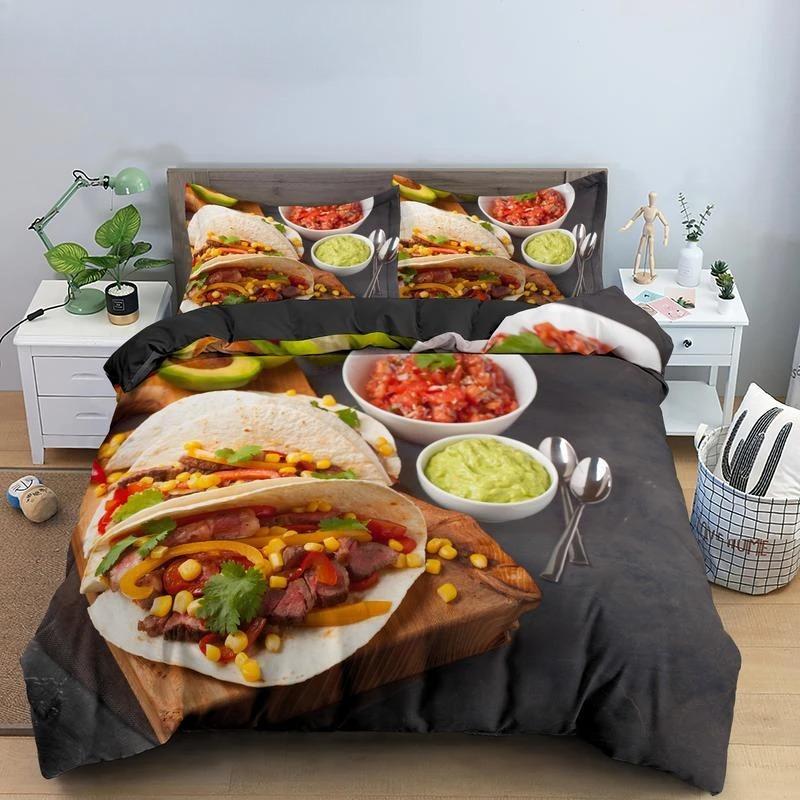 Еда Говядина Комплект постельного белья 3D Свежее мясо Пододеяльник Кинг/Квин Сайз Вкусные морепродукты Сашими Голень Стейк Реалистичный Пододеяльник