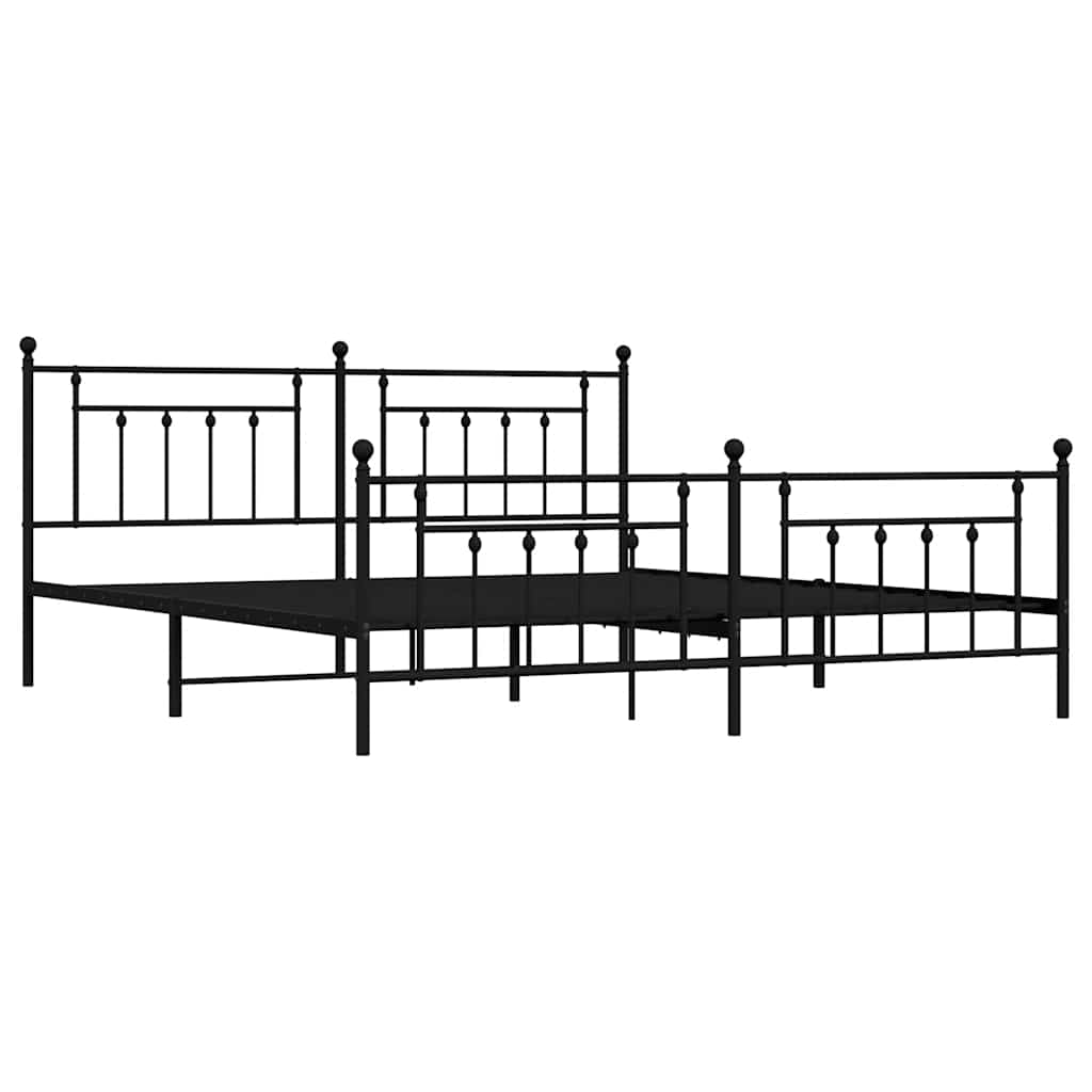 Metal Bed Frame with Headboard and Footboard Black 193 x 203 cm
