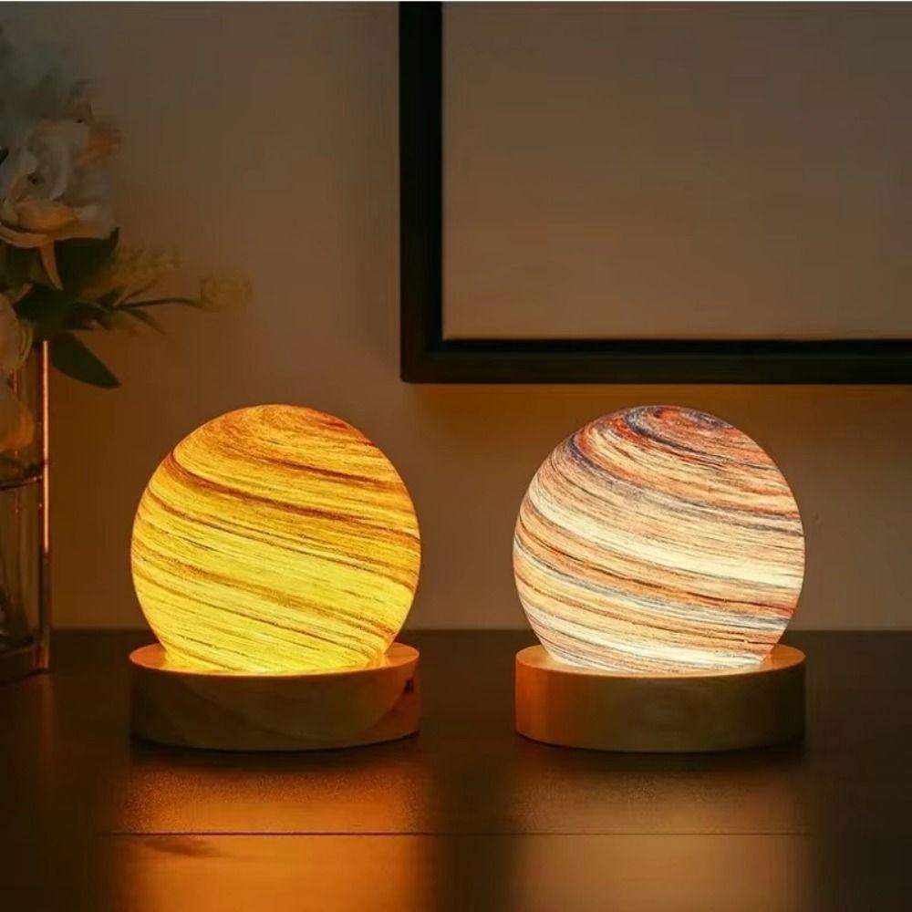 With Wooden Stand 3D Planet Glass Lamp USB Plug in Mini Planet Table Lamp Girls