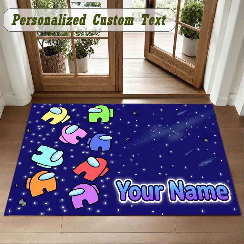 Crystal Velvet Square Rug Custom NameAmong Us Pattern Non Slip Home Floor Decor Rug