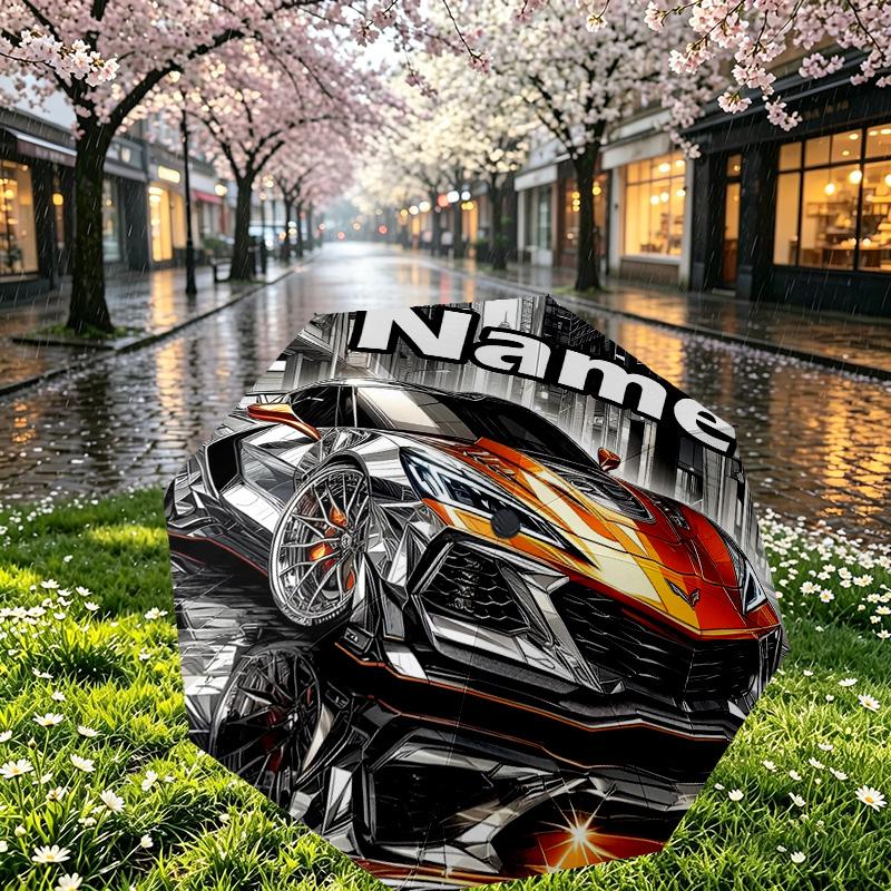 Custom Name Personalized Sports car Print Umbrella, Auto Open Close, 8‑Rib Sturdy Frame, Commute Camping Hiking Use, Birthday Gift