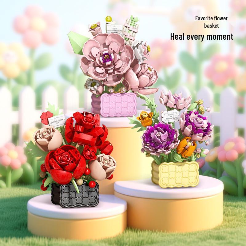 Совместимый LEGO Подсолнух Роза Букет Цветочная корзина Строительные блоки - Подарок на День святого Валентина для детей