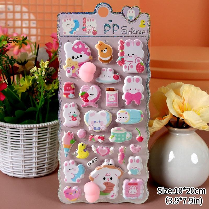 3D Bubble Stickers PP Butt Decorative Stickers Animals Bear Dog Sticker for DIY Scrapbook Phone Case Party Gift Puffy Stickers