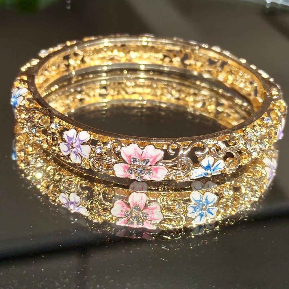 Colorful Vintage Cloisonne Bangle Traditional Enamel Bangle Openwork Engraving Flower Bangle Women
