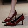 Women High Heel Pointed Toe Sexy Shoes Fashion Design New Luxury Thin Heel Shallow Patent Leather Sandals Buckle Single Shoes