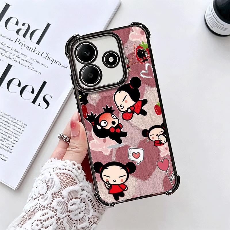 Cartoon Cute Pucca Garu Plating Phone Case For Xiaomi Redmi Note 14 15 Pro Plus 13 12 11 11S 11T 10 9S 9 5G Anti-Fall Airabag Co