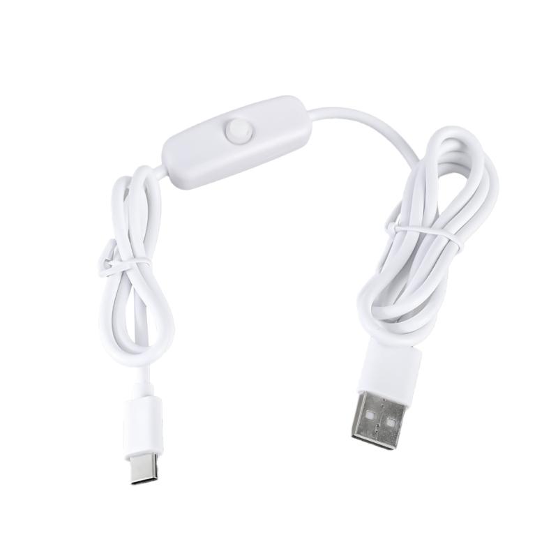 Portable USB to Type C Charging Cable with Power Switching Button Male to Male Connectors Wire Support 5V3A Charging