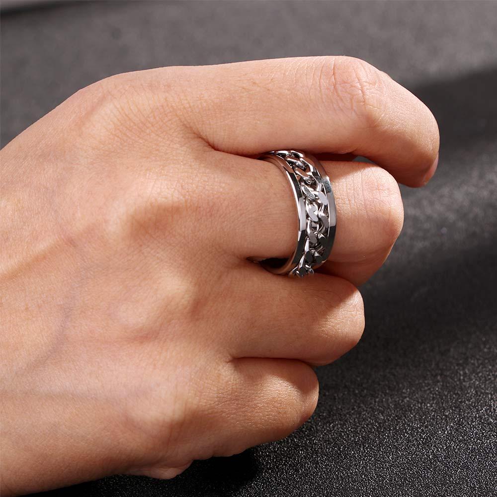 Gift Glamor Wedding Fashion Rotatable Chain Ring Women and Men Finger Ring Stainless Steel