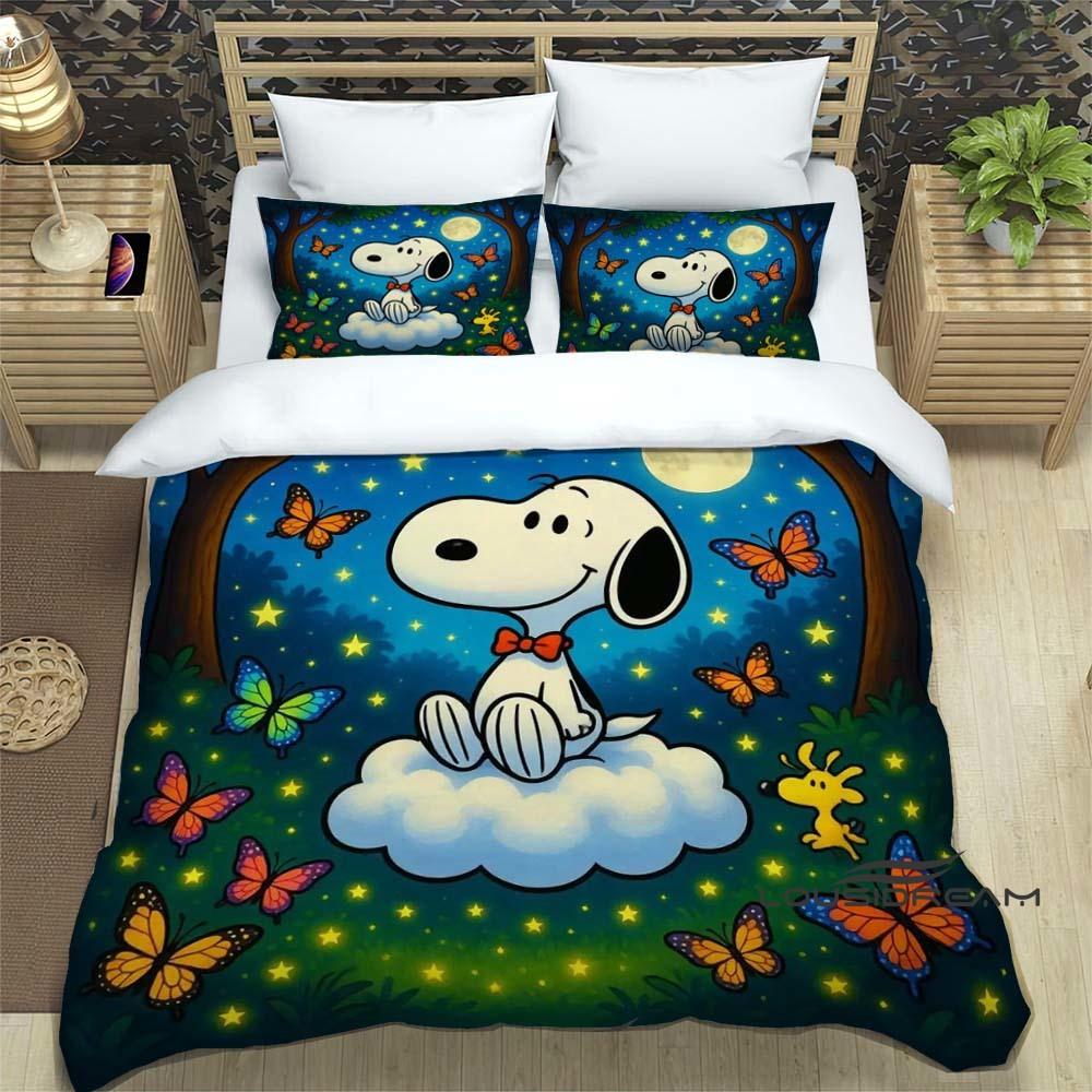 (Snoopy) Sunflower-Themed Printed Bedding Set: Featuring a duvet cover and pillowcases, this soft and comfortable set is availab