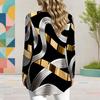 Women Plus Size Red Blue Printed Keyhole Ring Neck Long Sleeve Flared Hem T Shirt